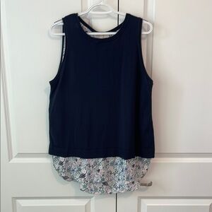 Loft Sleeveless Navy Blue Floral Hem Top L